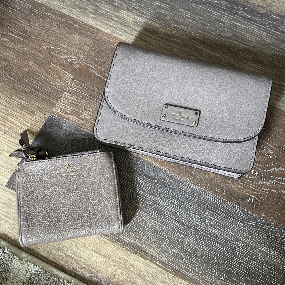Kate Spade Gray Saffiano Leather Wallet and Crossbody